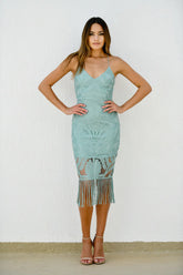 Khaleesi Dress Sage Lace Dress With Fringe FINAL SALE