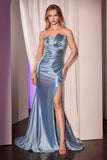 DEANNA GOWN ASYMMETRICAL STRAPLESS SATIN GOWN
