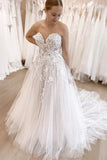 Charming A Line Sweetheart Tulle Wedding Dresses with Lace