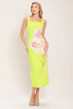 LUSH LIME MIDI DRESS WITH SQUARE NECKLINE