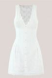 White V Neck Floral Print A Line Mini Dress