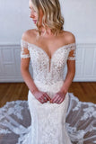 Mermaid Off the Shoulder Short Sleeves Long White Lace Bridal Dress