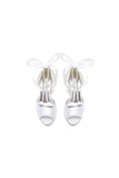 Chic White Satin Heels Featuring a Pearl Embellished Bow