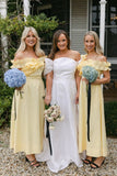 Yellow Off the Shoulder Ruffle Cotton Ankle Length Bridesmaid Dresses