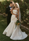 Elegant Mermaid Strapless Satin Sleeveless Wedding Dresses