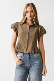 Lizette Pleated Blouse in Brown