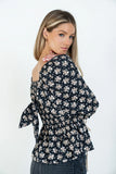 Jerzey Floral Peplum Blouse in Black FINAL SALE