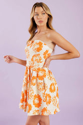 TANGERINE MIMOSAS ORANGE FLORAL MINI DRESS