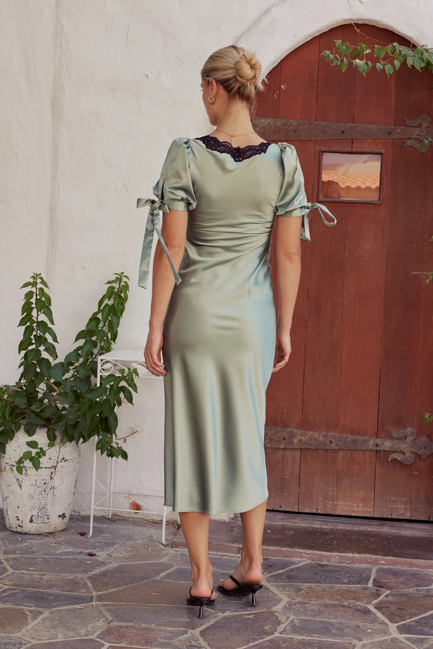 Amanda Lace Trim Maxi Dress in Sage