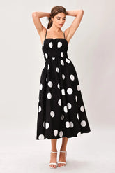 DOT THEORY BLACK WHITE MIDI DRESS
