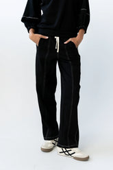 Malinda Mixed Media Baggy Pants in Black FINAL SALE