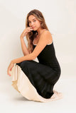 LAUREL BLACK CREAM SWEATER MIDI DRESS