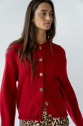 Nolan Chunky Knit Cardigan in Red FINAL SALE