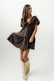 Tony Gingham Baby Doll Dress in Brown FINAL SALE
