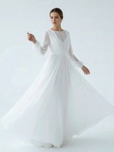 A Line Illusion Neck Long Sleeves Sweep Train Organza Wedding Dresses