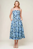 GWENNY GEOMETRIC BLUE DENIM MIDI DRESS