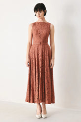 TRUE ROMANCE RUST LACE MIDI DRESS
