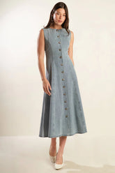 NAUTICAL NICE LIGHT DENIM MIDI DRESS