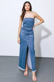 Roux Strapless Washed Denim Midi Dress