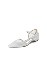 Pointed Toe Strap Buckle Mesh Low Heels