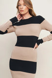 MODERN ATTITUDE STRIPE LONG SLEEVE SWEATER DRESS