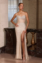 Maria Gown Crystal Champagne Beaded Dress