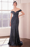 Venetian Gown Luxe Metallic Off Shoulder Evening Dress