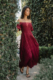 Beckie Smocked Maxi Dress in Burgundy