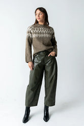 Langston Vegan Leather Barrel Jeans in Olive FINAL SALE