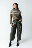 Langston Vegan Leather Barrel Jeans in Olive FINAL SALE