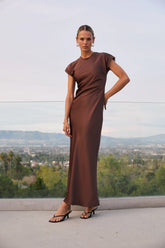 Hannah Satin Maxi Dress in Brown