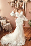 Charming Mermaid Sweetheart Lace Wedding Dresses with Appliques