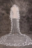 Cute Lace Flower Appliques One Tier Cut Edge Wedding Veil