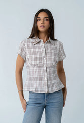 Tristan Plaid Button Up in Brown