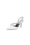 White Satin High Heels with Crystal Embellishments