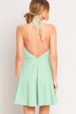 LOVELY CHARM MINT HALTER MINI DRESS