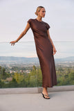 Hannah Satin Maxi Dress in Brown