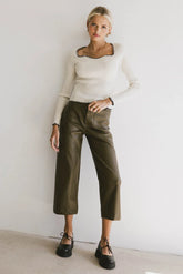 Sadie Wide Leg Pants in Olive Leather FINAL SALE