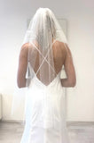 Vintage Tulle Lace Bridal Veil with Pearls White Long Wedding Veil