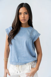 Maisey Embroidered Top in Blue
