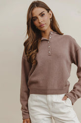 Meli Button Front Knit Sweater in Taupe FINAL SALE