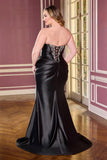 Elizaveta Gown Beaded V Bodice Satin Evening Dress