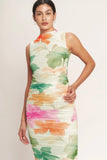 COLORFUL CONFIDENCE POWER MESH MIDI DRESS