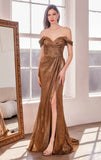 Venetian Gown Luxe Metallic Off Shoulder Evening Dress