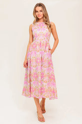 UNDER THE SUN PINK MIDI DRESS WITH POCKETS
