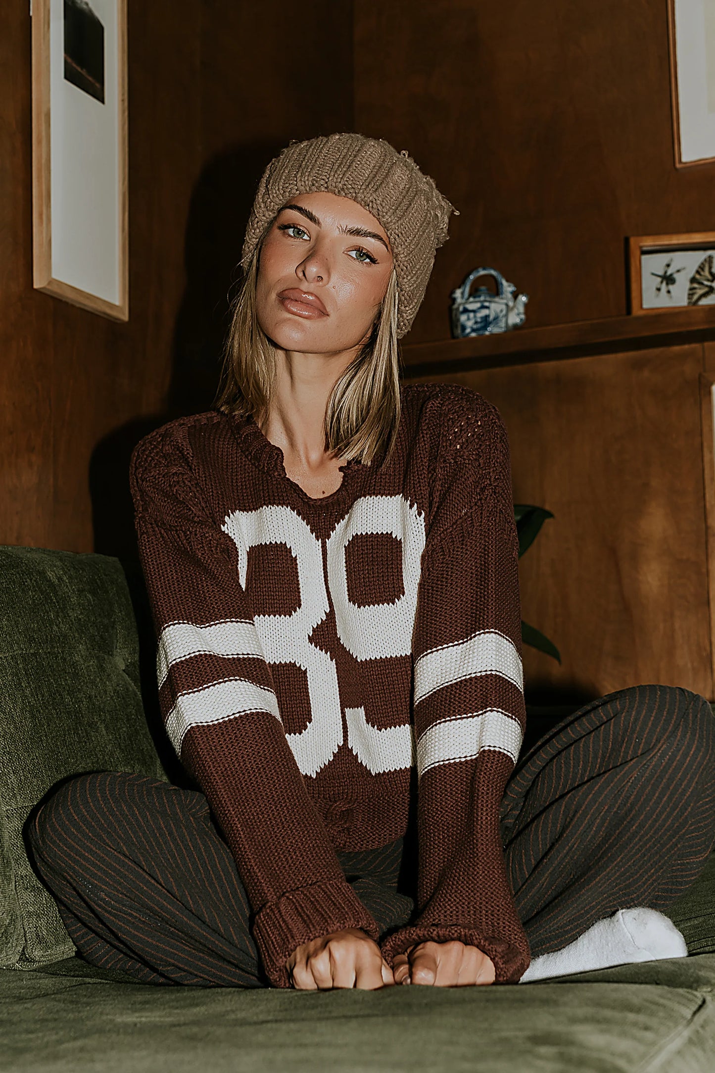 Route Cable Knit Sweater in Red Brown FINAL SALE
