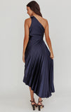 Panama Maxi Dress Navy Pleated Dress With Side Cut Out