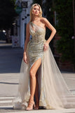 ODYSSEY GOWN ONE SHOULDER GLITTER DRESS WITH OVERSKIRT