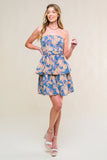 SUMMER MOMENTS STRAPLESS FLORAL DENIM MINI DRESS