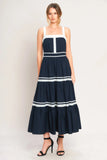 NAVY WHITE CONTRAST MIDI DRESS